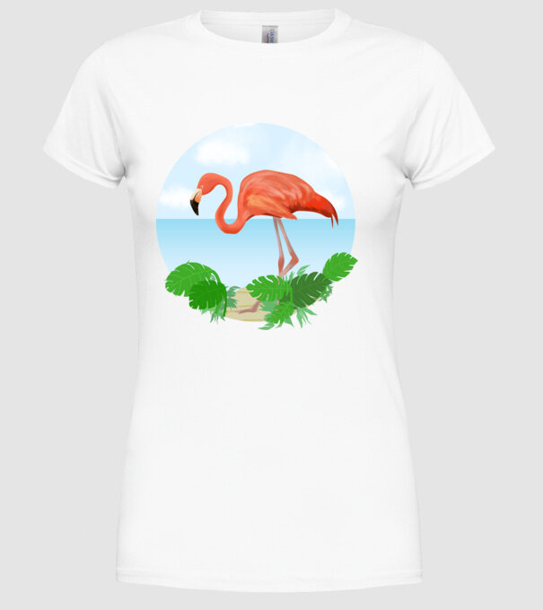 Flamingo model alb pe tricou
