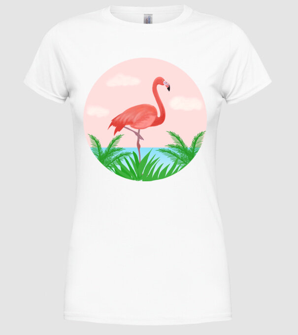 Flamingo model alb pe tricou