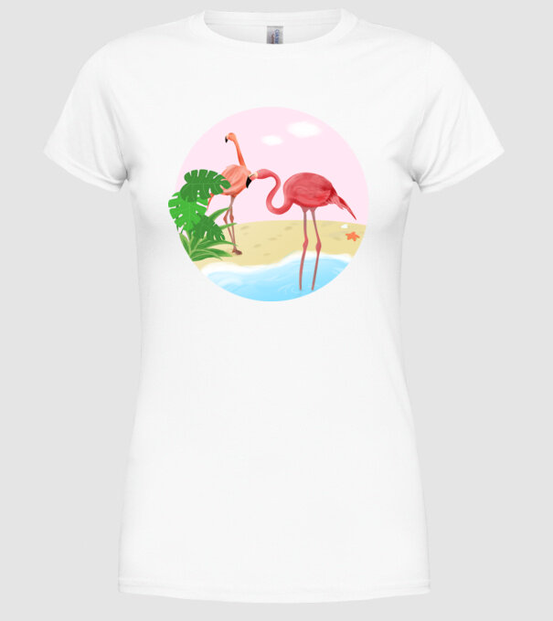 Flamingo model alb pe tricou