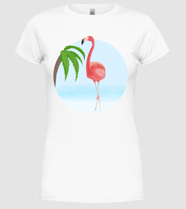 Flamingo model alb pe tricou