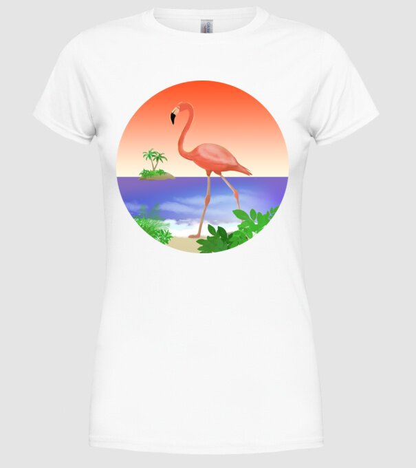 Flamingo model alb pe tricou