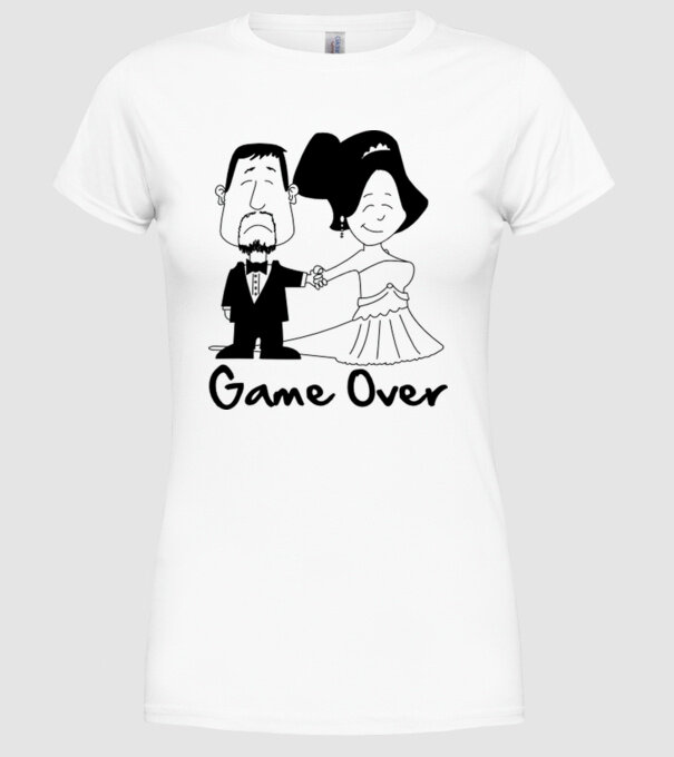 Game Over model alb pe tricou