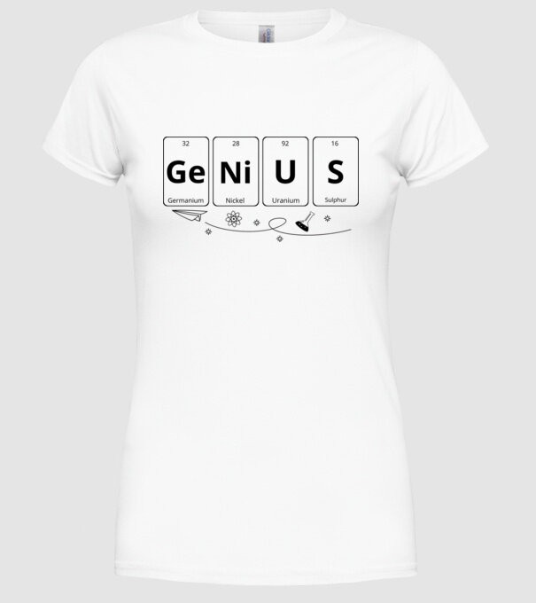 Genius periodic model alb pe tricou