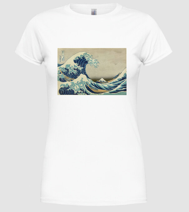 Great Wave of Kanagawa mască model alb pe tricou