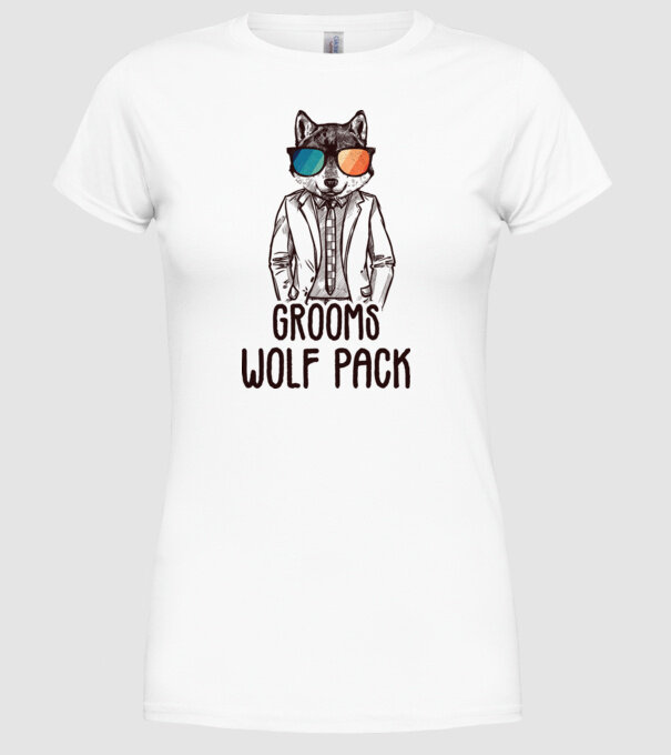 Grooms wolf pack model alb pe tricou