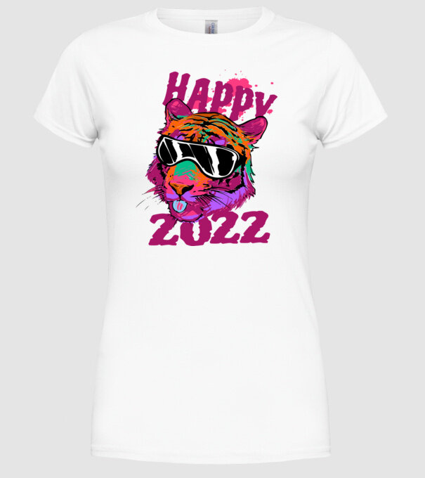 Happy 2022 tiger model alb pe tricou
