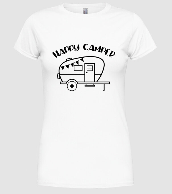 Happy camper model alb pe tricou