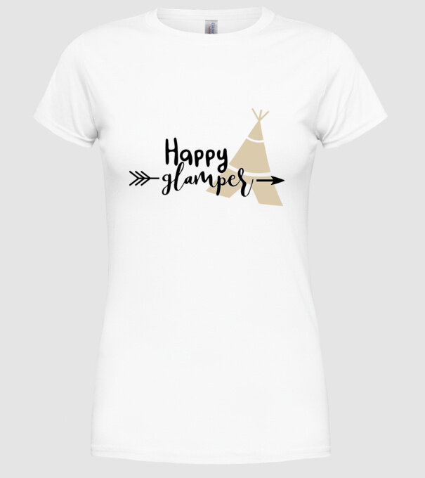 Happy glamper model alb pe tricou
