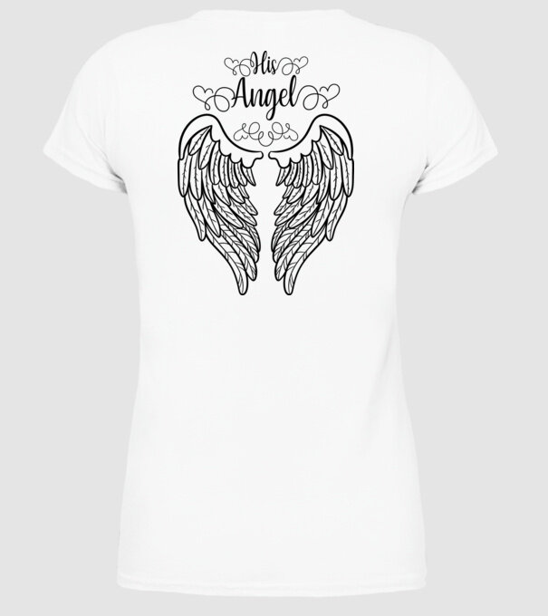 His Angel model alb pe tricou