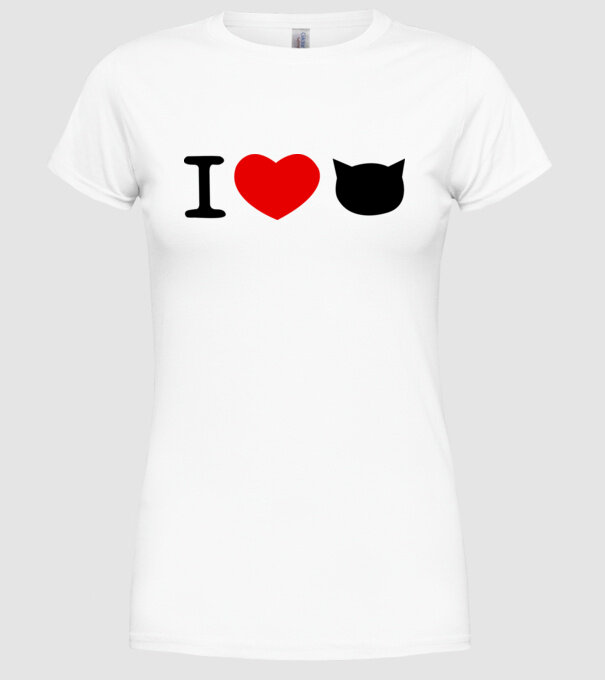 I love Pisică model alb pe tricou