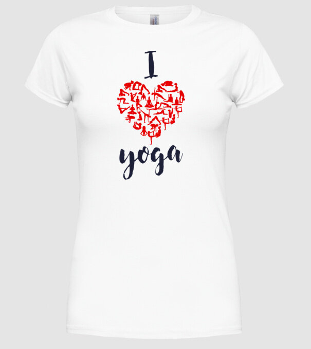 I love yoga model alb pe tricou