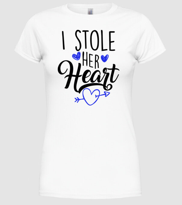 Cuplu I stole her heart model alb pe tricou