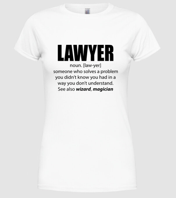 Lawyer - definiție avocat model alb pe tricou
