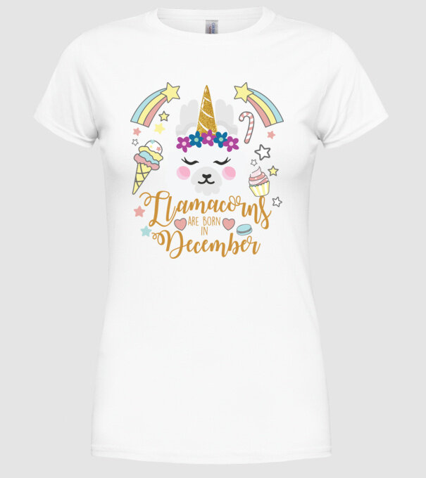 Llamacorns are born in December model alb pe tricou