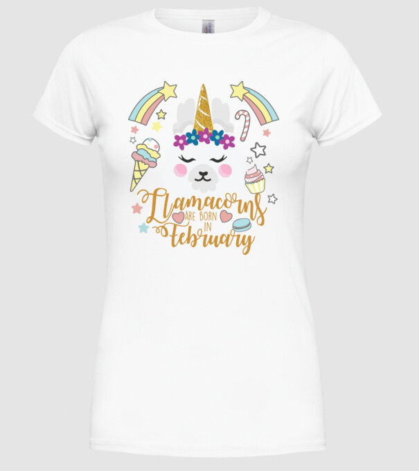 Llamacorns are born in February model alb pe tricou