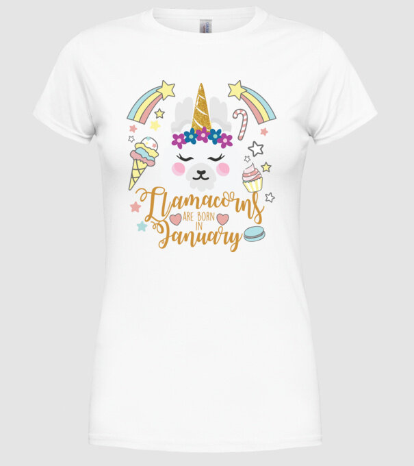 Llamacorns are born in January model alb pe tricou