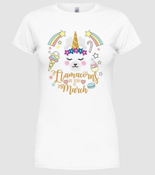 Llamacorns are born in March model alb pe tricou