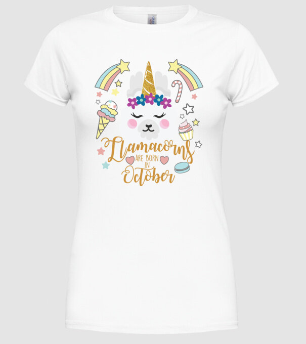 Llamacorns are born in October model alb pe tricou