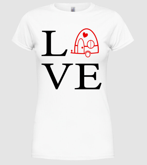 Love camping model alb pe tricou