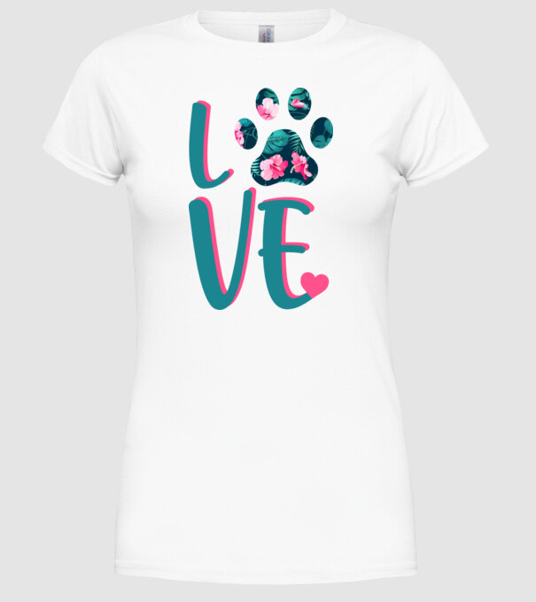 LOVE CÂINI model alb pe tricou