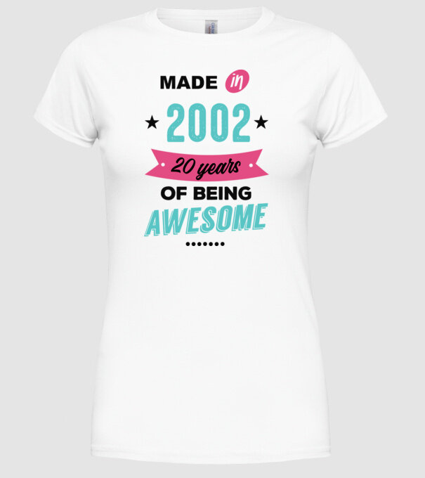 MADE in 2002 model alb pe tricou