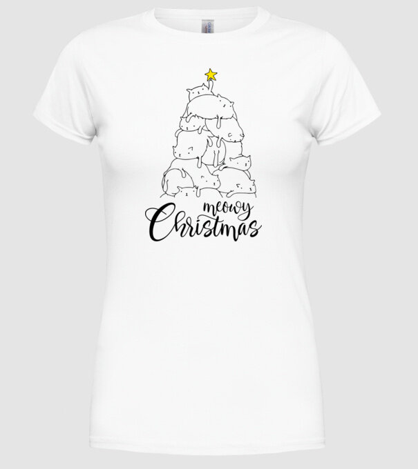 Meowy Christmas model alb pe tricou