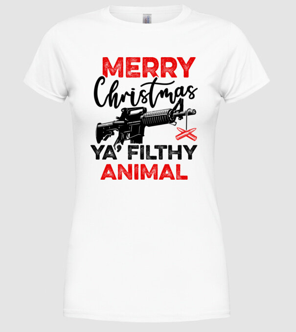 Merry Christmas Ya Filthy Animal model alb pe tricou