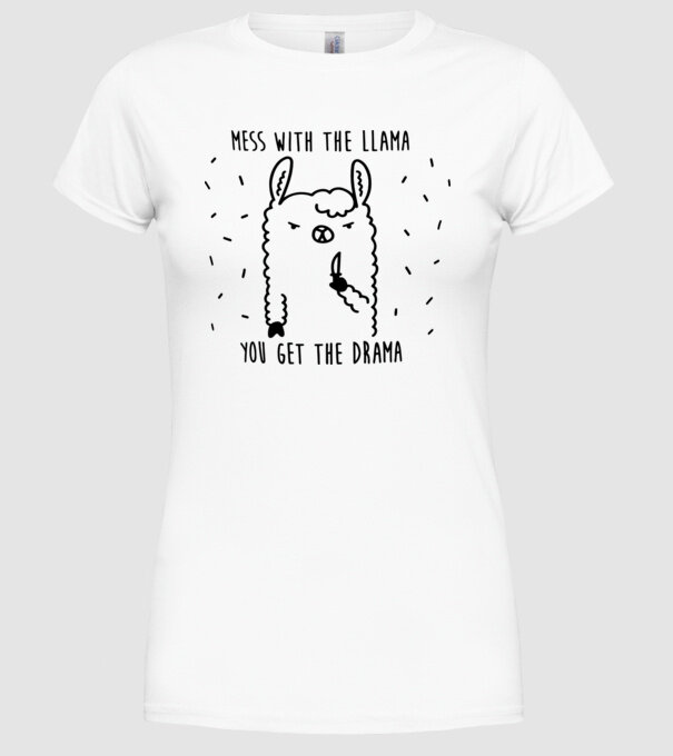 Mess with the lama model alb pe tricou
