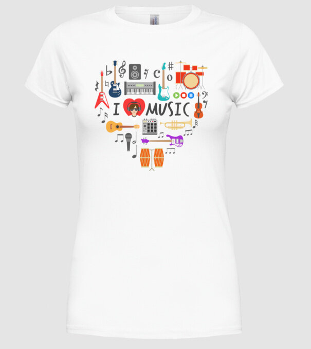 music heart model alb pe tricou