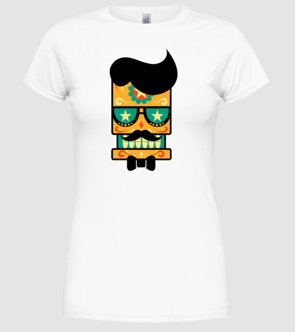 Mustache model alb pe tricou