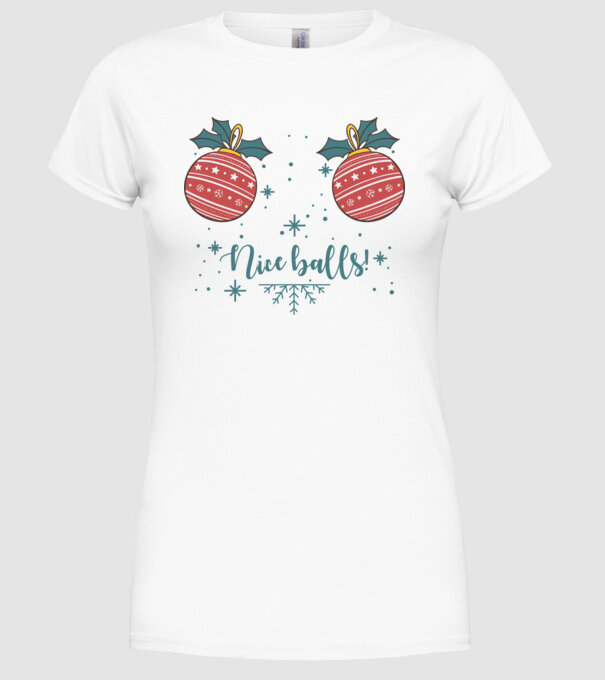 Nice Balls model alb pe tricou