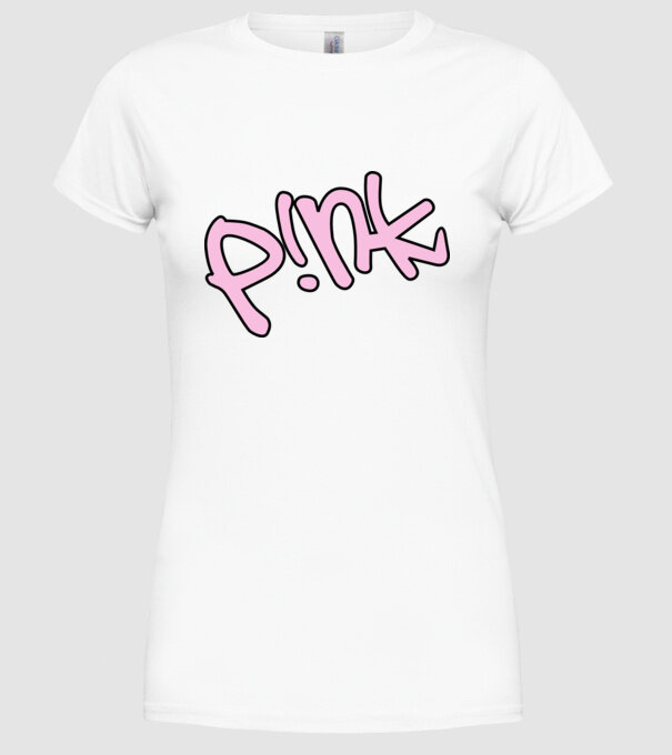 PINK model alb pe tricou