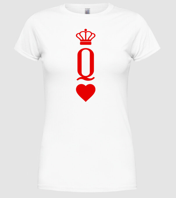 Playin gcards Queen of hearts model alb pe tricou