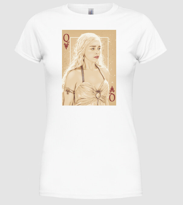 Queen Card model alb pe tricou