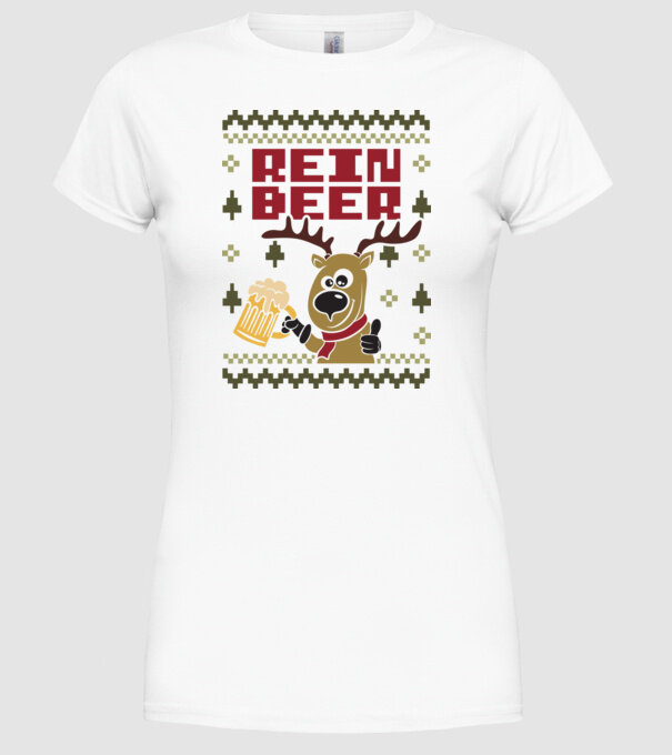 Reinbeer ugly sweater model alb pe tricou