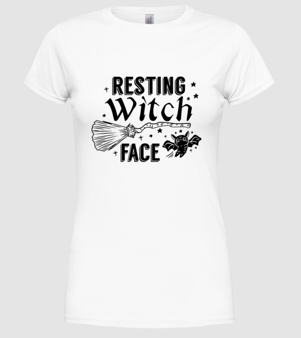 Resting Witch face model alb pe tricou