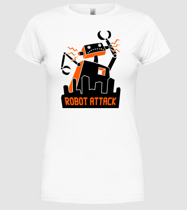 Robot Attack model alb pe tricou