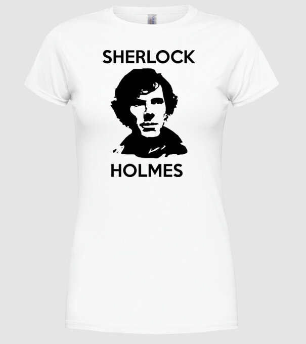 Sherlock model alb pe tricou