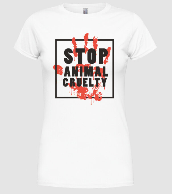 Stop animal cruelty model alb pe tricou