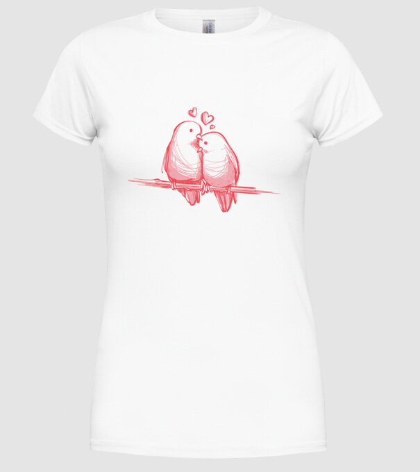 Păsări îndrăgostite model alb pe tricou