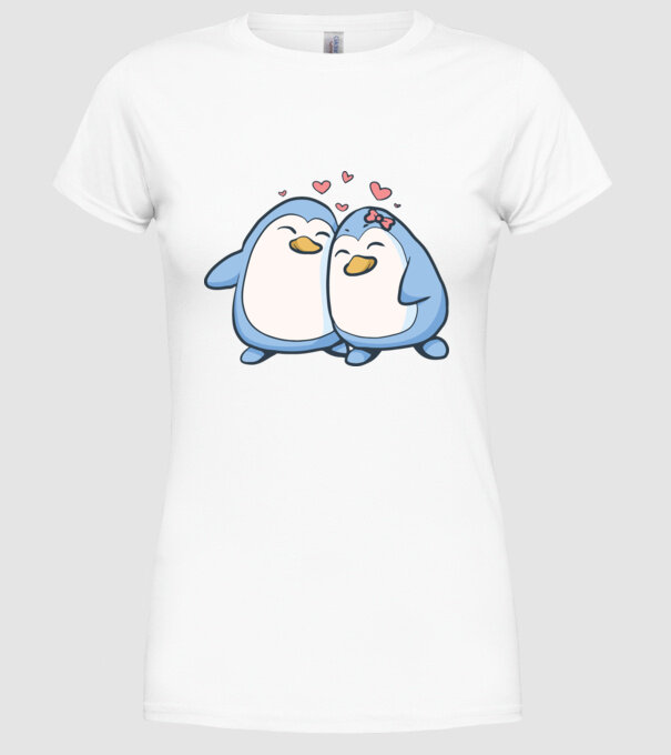 PINGUIN ÎNDRĂGOSTIT model alb pe tricou
