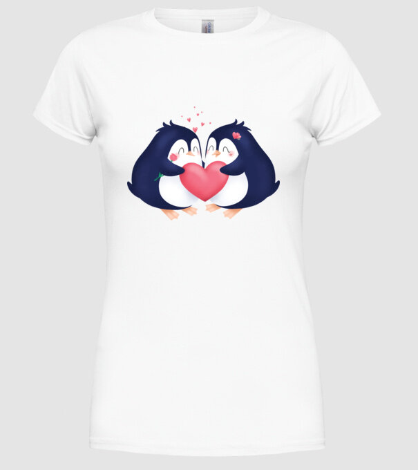 PINGUIN ÎNDRĂGOSTIT model alb pe tricou