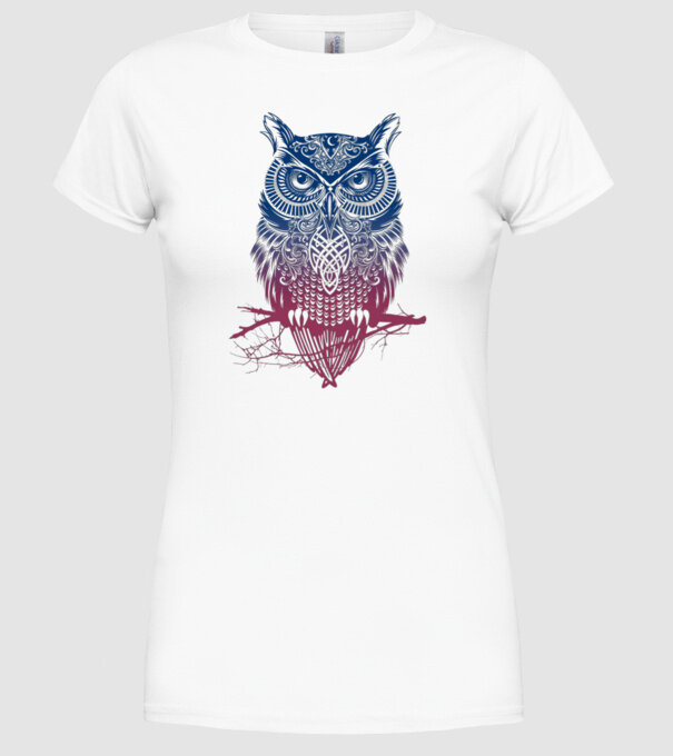 Bufniță colorată model alb pe tricou