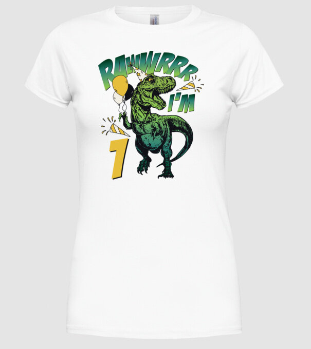 'Birthday Dinosaur rawww i''m 1' model alb pe tricou