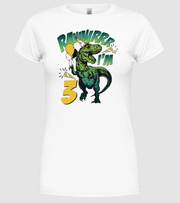 'Birthday Dinosaur rawww i''m 3' model alb pe tricou