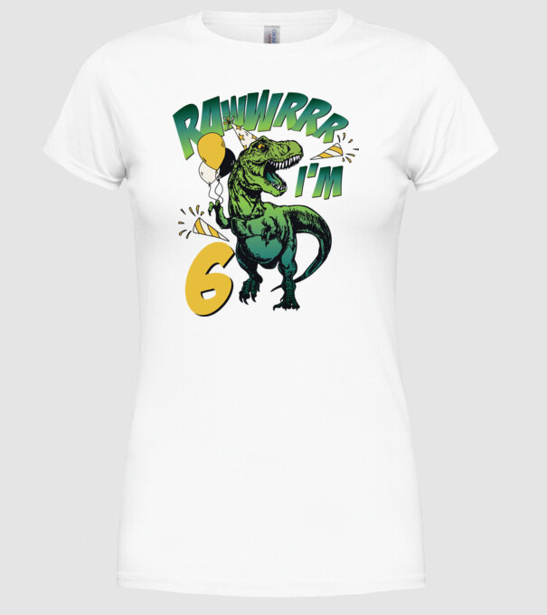 'Birthday Dinosaur rawww i''m 6' model alb pe tricou