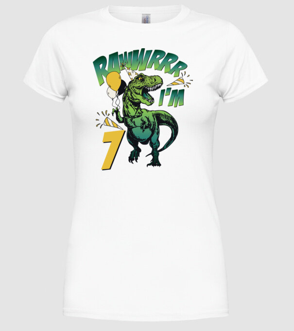'Birthday Dinosaur rawww i''m 7' model alb pe tricou