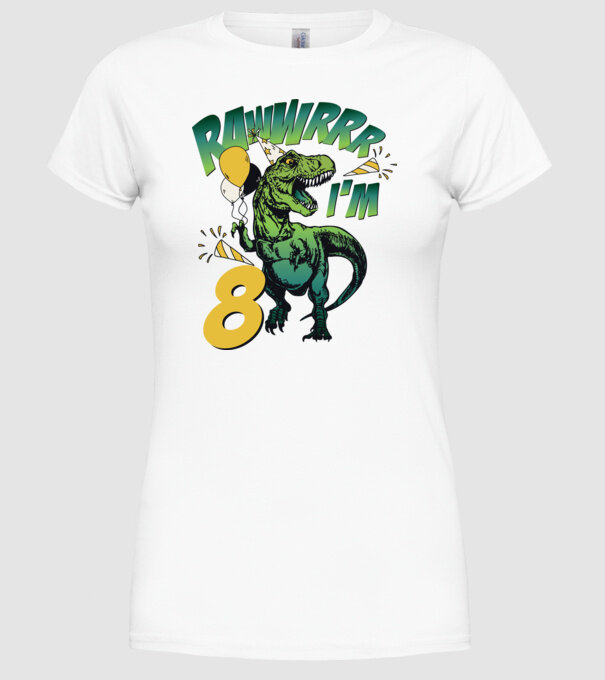 'Birthday Dinosaur rawww i''m 8' model alb pe tricou