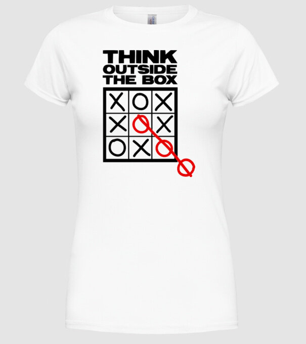 Think outside the box model alb pe tricou