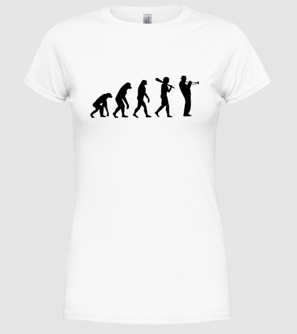 Trombitás evolúció model alb pe tricou